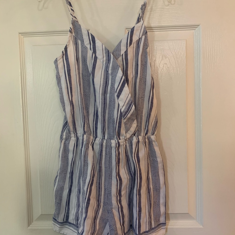 Blue and white striped romper